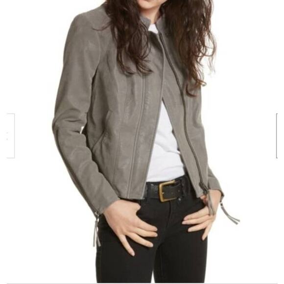 Free People Cool & Clean Gray Vegan Faux‎ Suede Moto Jacket Chic Edgy Size 4 - Picture 4 of 7